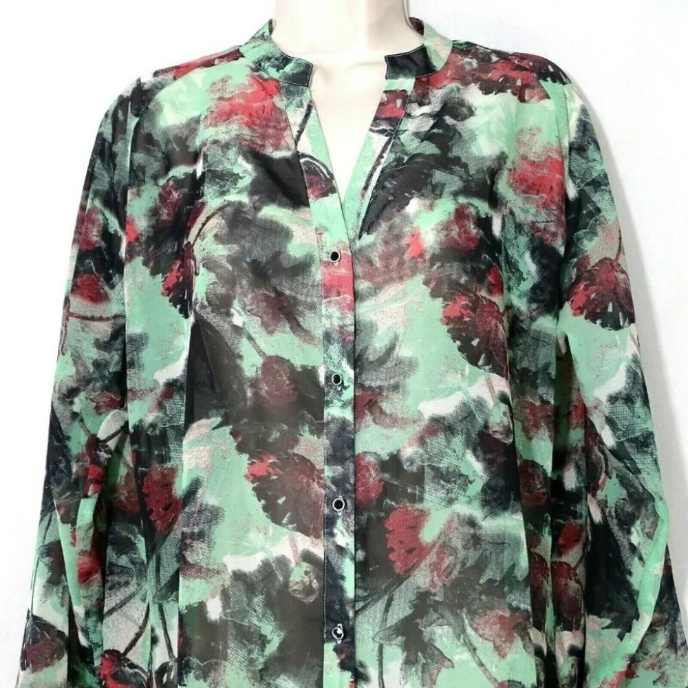 Rock 47 Button Front Y-neck Sheer Blouse Size M